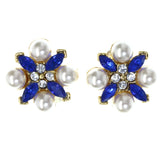 Flower Stud-Earrings With Crystal Accents Blue & White Colored #LQE4490