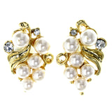 Flower Stud-Earrings With Bead Accents Gold-Tone & White Colored #LQE4493