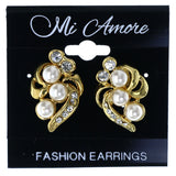 Flower Stud-Earrings With Bead Accents Gold-Tone & White Colored #LQE4494