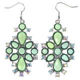 Faceted AB Finish Dangle-Earrings Crystal Accents Green & Silver-Tone