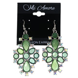Faceted AB Finish Dangle-Earrings Crystal Accents Green & Silver-Tone