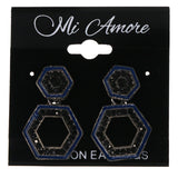 Black & Blue Colored Metal Drop-Dangle-Earrings With Crystal Accents #LQE4514