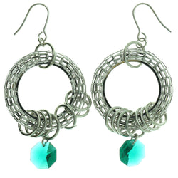 Silver-Tone Metal Dangle-Earrings With Blue Crystal Accents