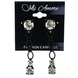 Chain Matte Finish -Dangle-Earrings Crystal Accents Black & Silver-Tone Color