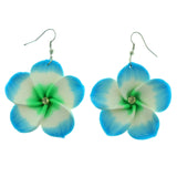 Blue & Green Flower Dangle-Earrings With Crystal Accents