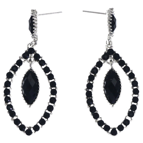 Mi Amore Faceted Drop-Dangle-Earrings Black/Silver-Tone