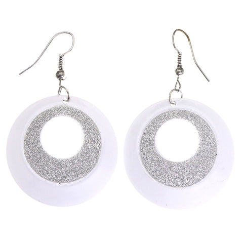 Mi Amore Glitter Sparkle Dangle-Earrings White & Silver-Tone