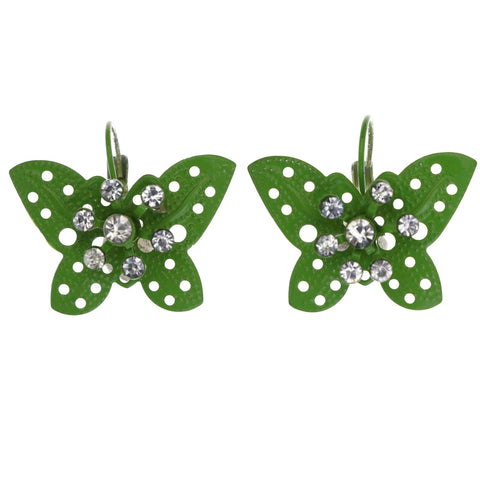 Mi Amore Butterfly Dangle-Earrings Green/Silver-Tone