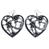 Mi Amore Antiqued Heart,Flower Dangle-Earrings Silver-Tone
