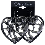 Mi Amore Antiqued Heart,Flower Dangle-Earrings Silver-Tone