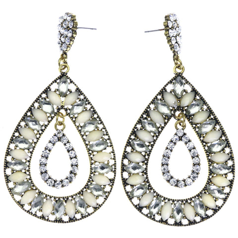 Mi Amore Antiqued Drop-Dangle-Earrings White/Gold-Tone