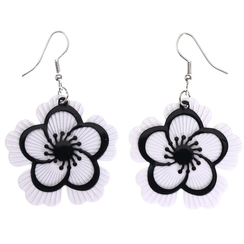 Mi Amore Flower Dangle-Earrings White/Black