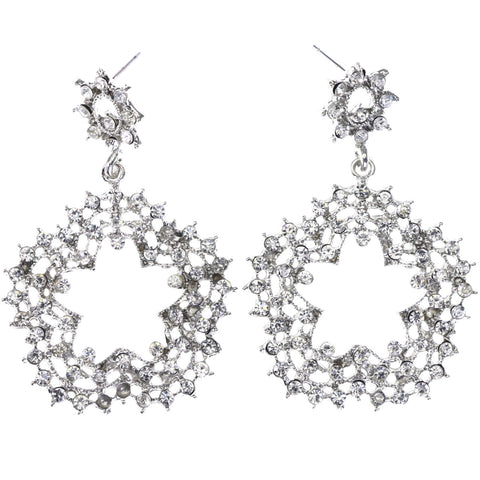 Mi Amore Flower Drop-Dangle-Earrings Silver-Tone