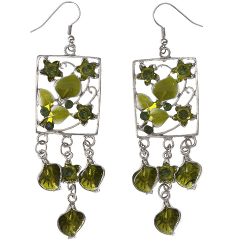 Mi Amore Flower Leaf Dangle-Earrings Yellow & Silver-Tone