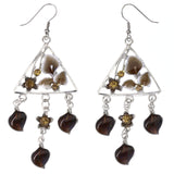 Mi Amore Flower Leaf Dangle-Earrings Silver-Tone & Brown