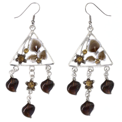 Mi Amore Flower Leaf Dangle-Earrings Silver-Tone & Brown