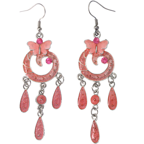 Mi Amore Butterfly Dangle-Earrings Pink/Silver-Tone