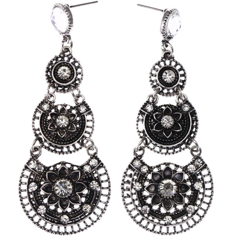 Mi Amore Flower Drop-Dangle-Earrings Silver-Tone