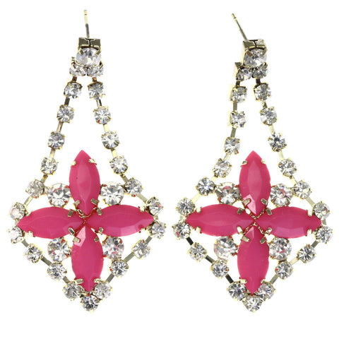 Mi Amore Flower Dangle-Earrings Silver-Tone/Pink