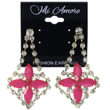 Mi Amore Flower Dangle-Earrings Silver-Tone/Pink