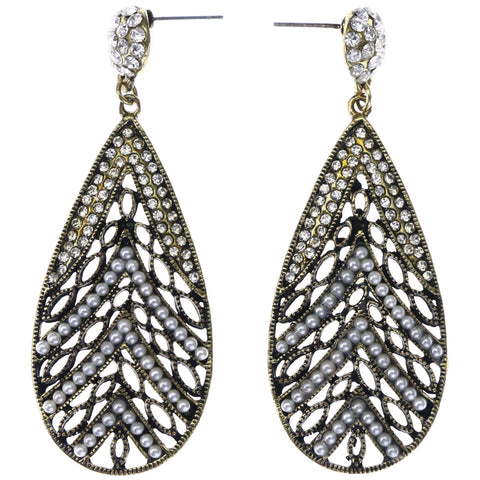 Mi Amore Antiqued Drop-Dangle-Earrings Gold-Tone/White