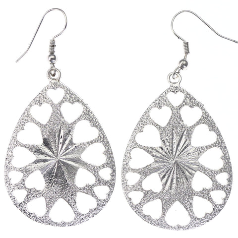 Mi Amore Textured Heart Dangle-Earrings Silver-Tone