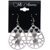 Mi Amore Textured Heart Dangle-Earrings Silver-Tone