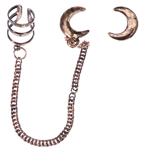 Mi Amore Antiqued Moon,Ear Cuff Stud-Earrings Bronze-Tone