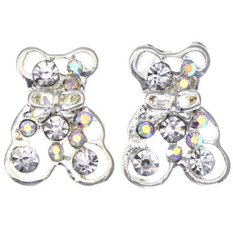 Mi Amore AB Finish Teddy Bear Stud-Earrings Silver-Tone