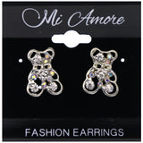 Mi Amore AB Finish Teddy Bear Stud-Earrings Silver-Tone
