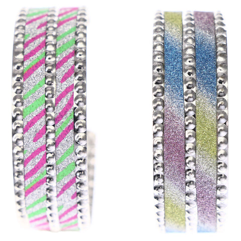 Mi Amore Unique Textured,Glitter Hoop-Earrings Multicolor & Silver-Tone