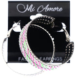 Mi Amore Unique Textured,Glitter Hoop-Earrings Multicolor & Silver-Tone