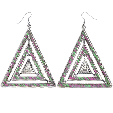 Mi Amore Striped Glitter Dangle-Earrings Green & Pink