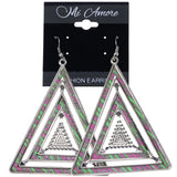 Mi Amore Striped Glitter Dangle-Earrings Green & Pink