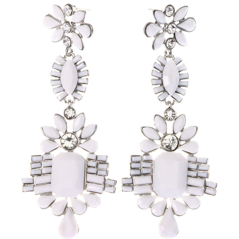 Mi Amore Flower Drop-Dangle-Earrings White/Silver-Tone