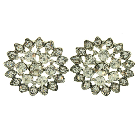 Silver-Tone Metal Stud-Earrings Crystal Accents