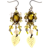 Mi Amore AB Finish Leaf Dangle-Earrings Yellow & White