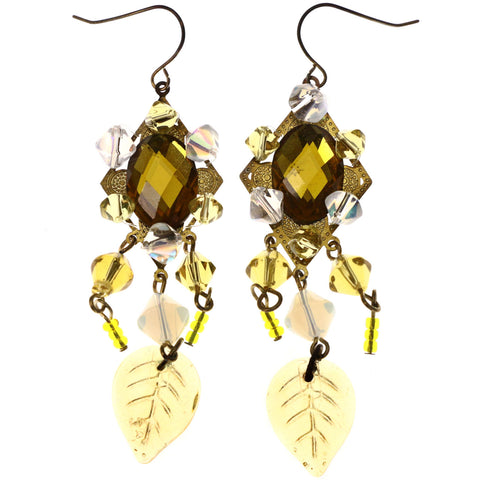 Mi Amore AB Finish Leaf Dangle-Earrings Yellow & White
