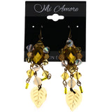 Mi Amore AB Finish Leaf Dangle-Earrings Yellow & White