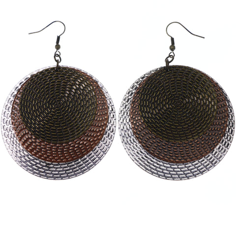Mi Amore Textured Dangle-Earrings Brown/Silver-Tone