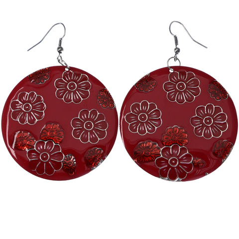 Mi Amore Flower Dangle-Earrings Red/Silver-Tone
