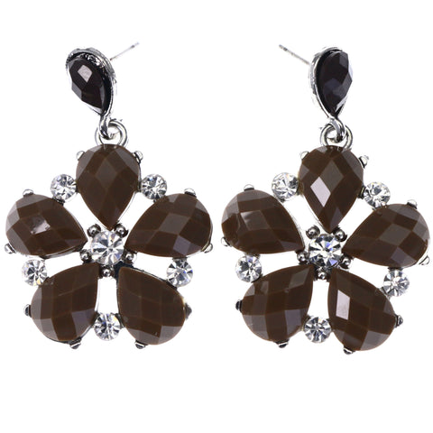Mi Amore Flower Drop-Dangle-Earrings Brown/Silver-Tone