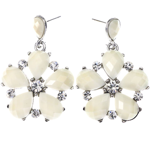 Mi Amore Flower Drop-Dangle-Earrings White/Silver-Tone