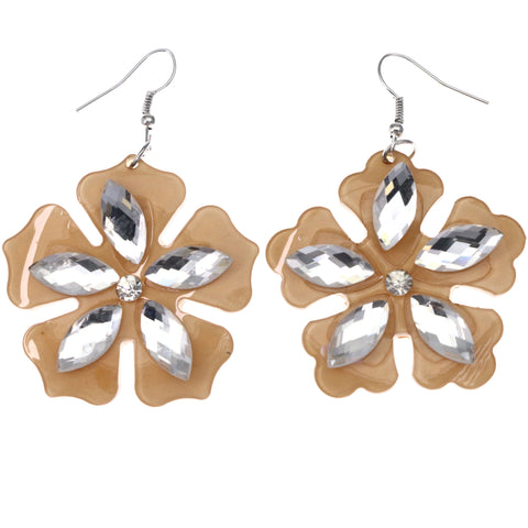 Mi Amore Flower Dangle-Earrings Brown/Silver-Tone