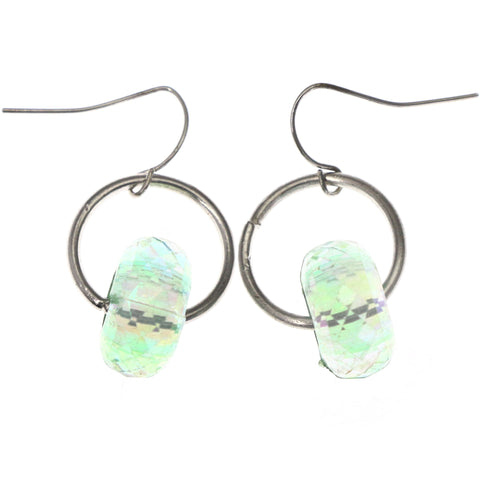 Mi Amore Faceted  AB Finish Dangle-Earrings Silver-Tone & Green