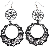 Mi Amore Flower Dangle-Earrings Black/Silver-Tone