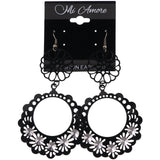 Mi Amore Flower Dangle-Earrings Black/Silver-Tone