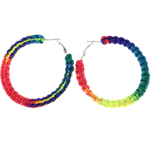 Mi Amore Rainbow Braided Hoop-Earrings Multicolor & Silver-Tone