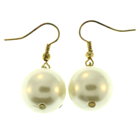 Gold-Tone Metal Dangle-Earrings With White Bead Accents