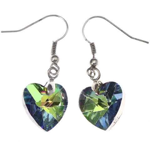 Mi Amore AB Finish Heart Dangle-Earrings Multicolor & Silver-Tone